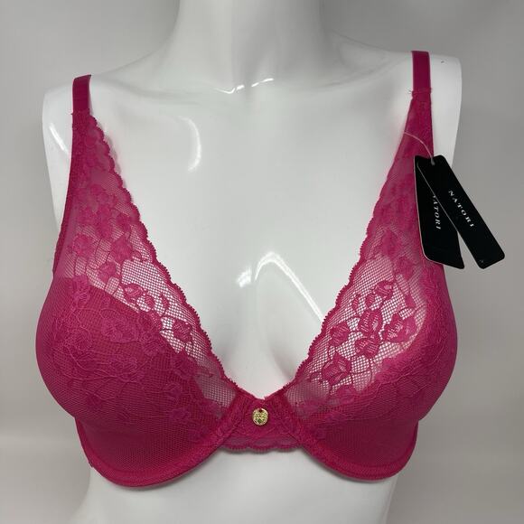Natori Convertible Bra 32DD Blush Lace Cherry Blossom Plunge Underwire MSRP $76 - Picture 8 of 13